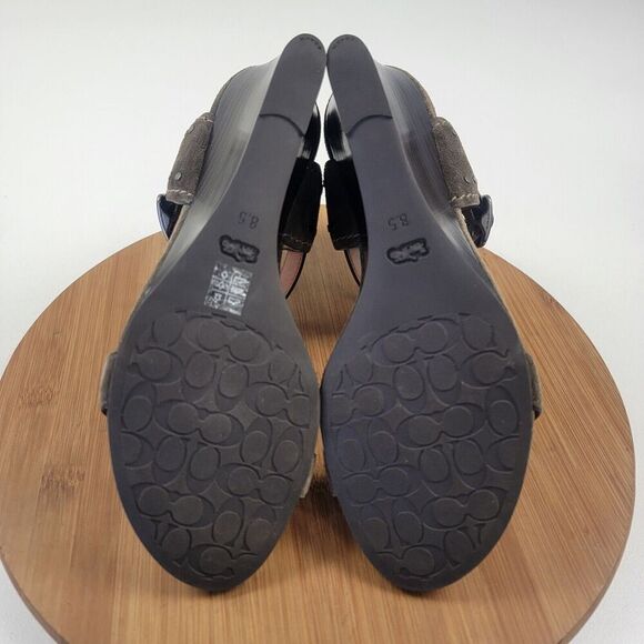 Coach Odessa Leather Suede Wedge 8.5 B Olive Green Buckle 2 Strap Heels‎ - Picture 13 of 16